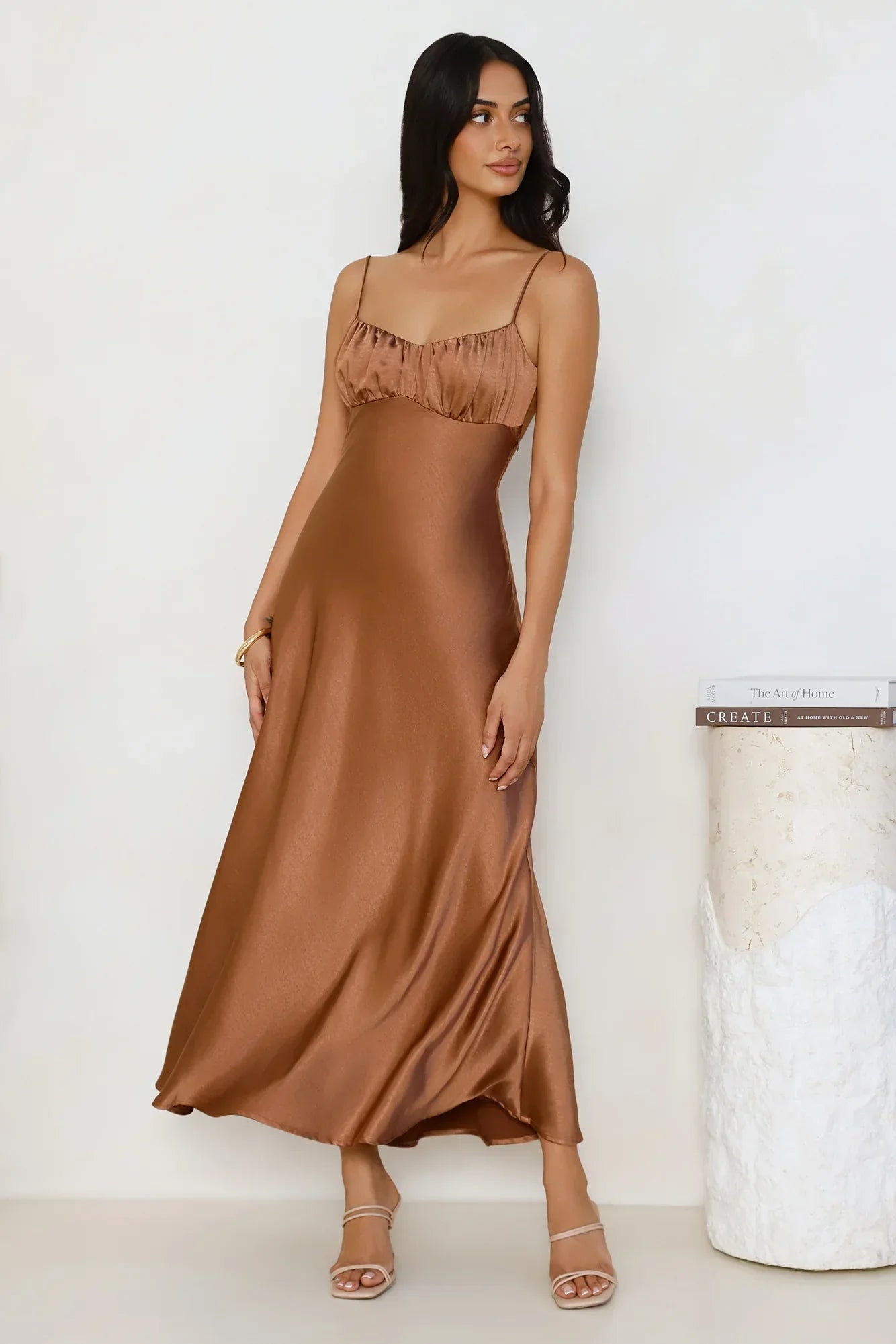 Empire Chic Satin Maxi Dress Chocolate