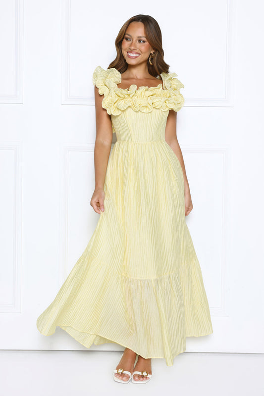 Magnetic Energy Off Shoulder Maxi Dress Yellow