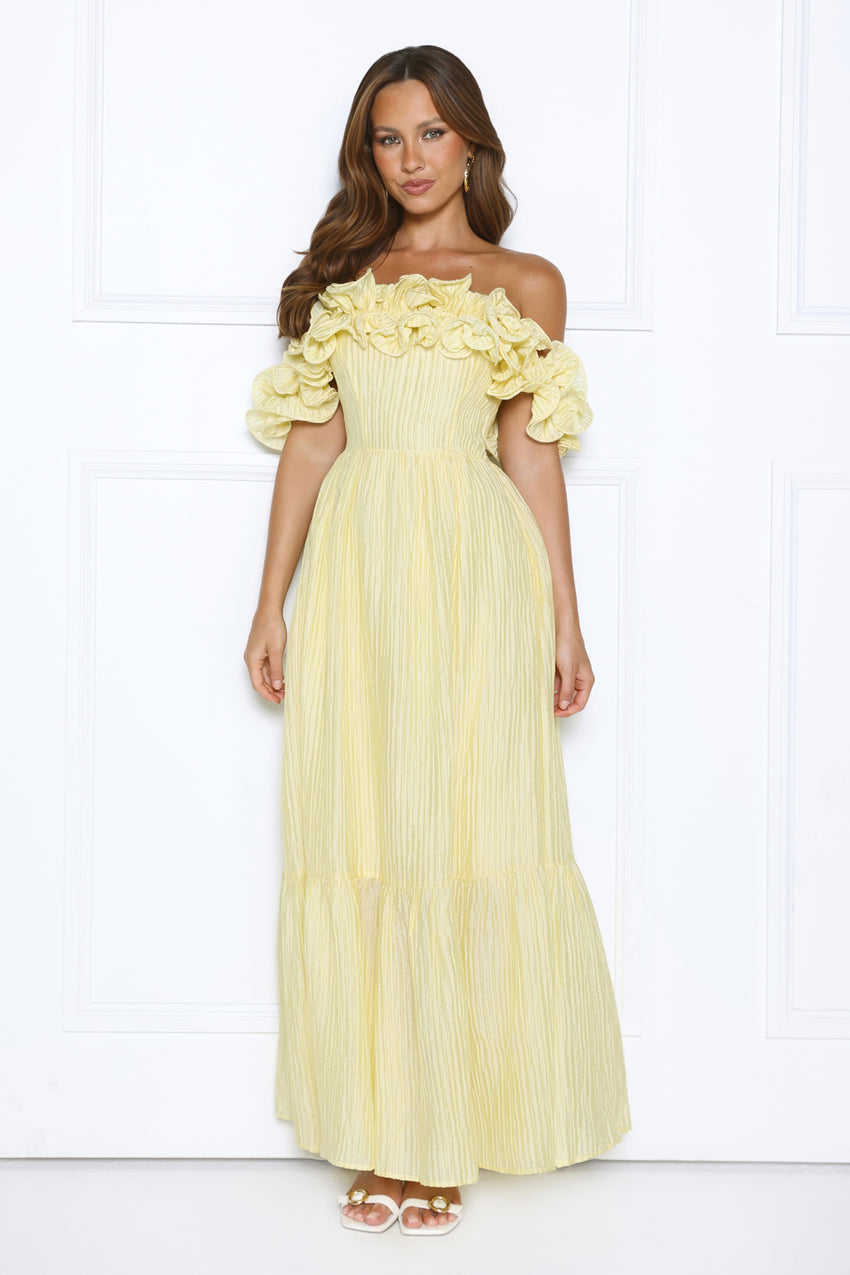 Magnetic Energy Off Shoulder Maxi Dress Yellow
