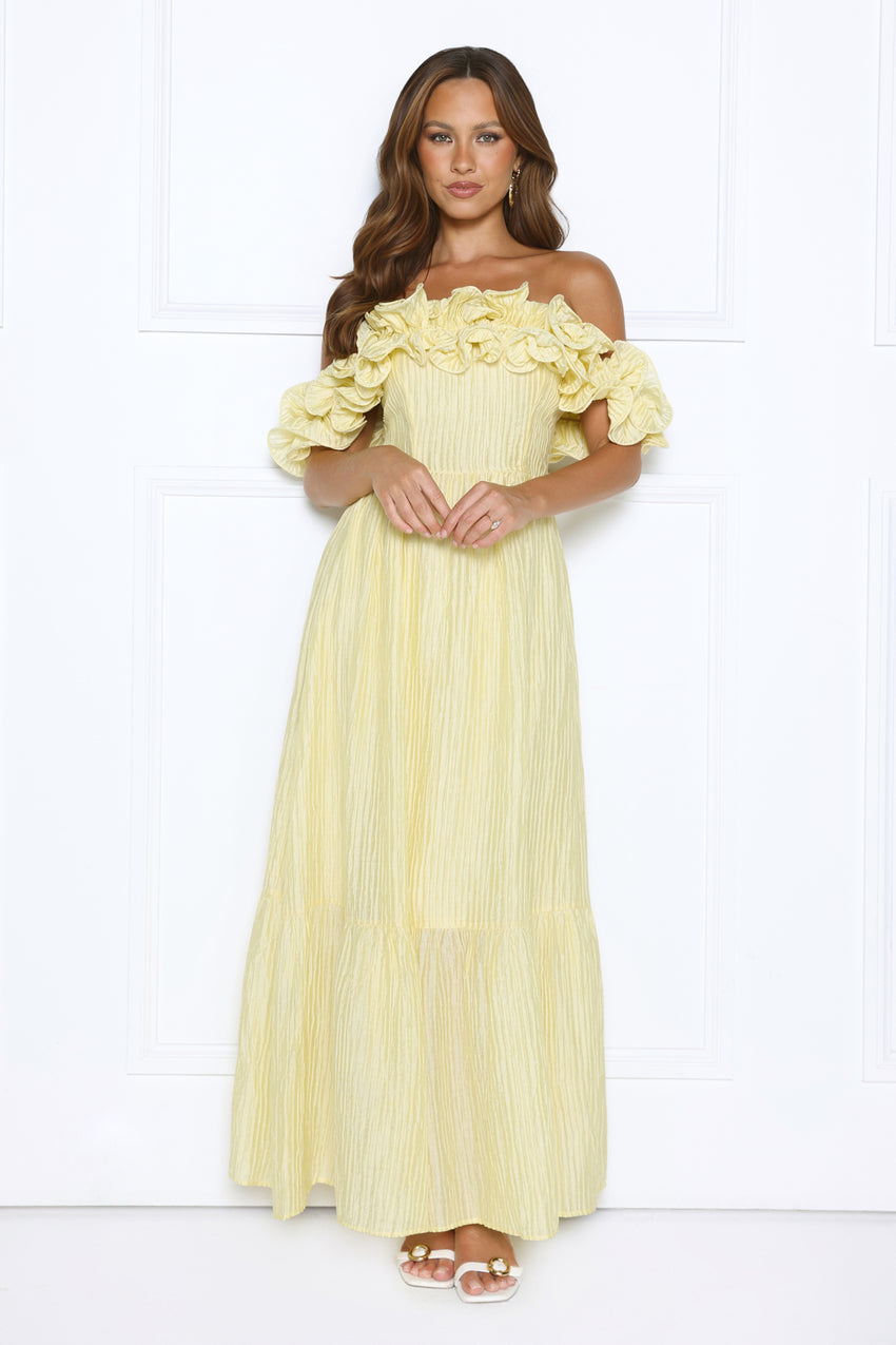 Magnetic Energy Off Shoulder Maxi Dress Yellow