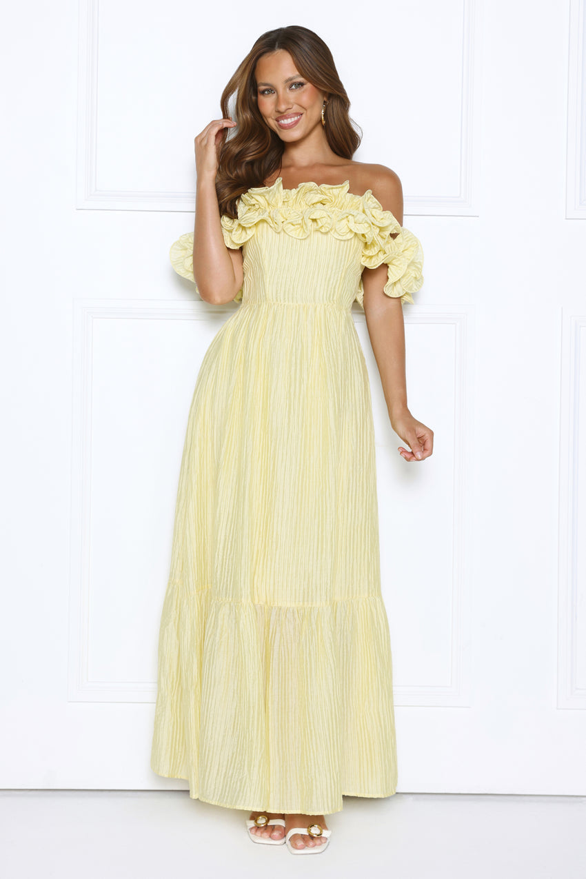 Magnetic Energy Off Shoulder Maxi Dress Yellow