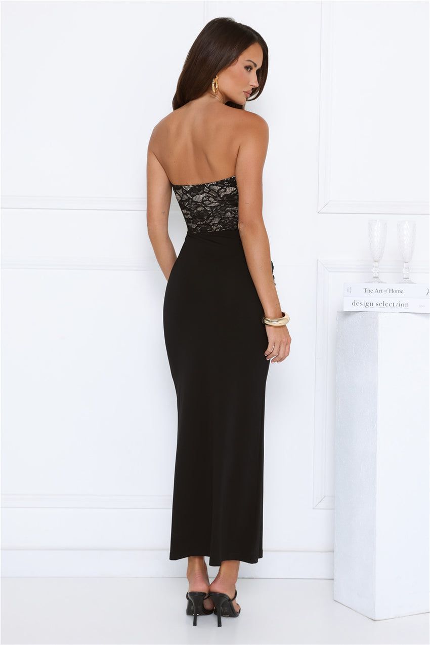 Signature Sleek Lace Strapless Maxi Dress Black