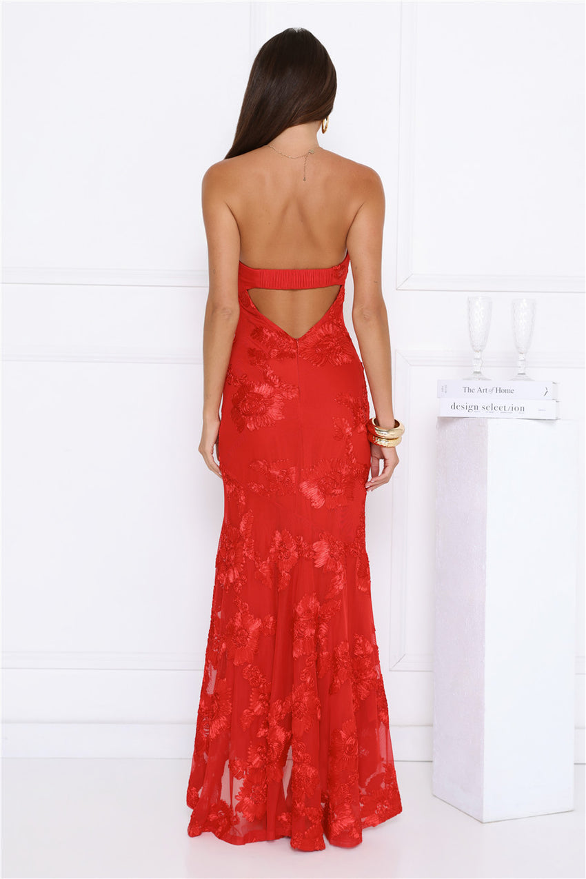Babe Energy Strapless Maxi Dress Red