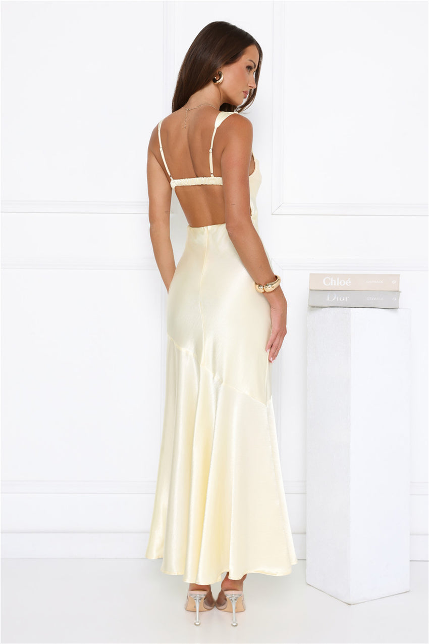 Kiss Crush Satin Maxi Dress Yellow