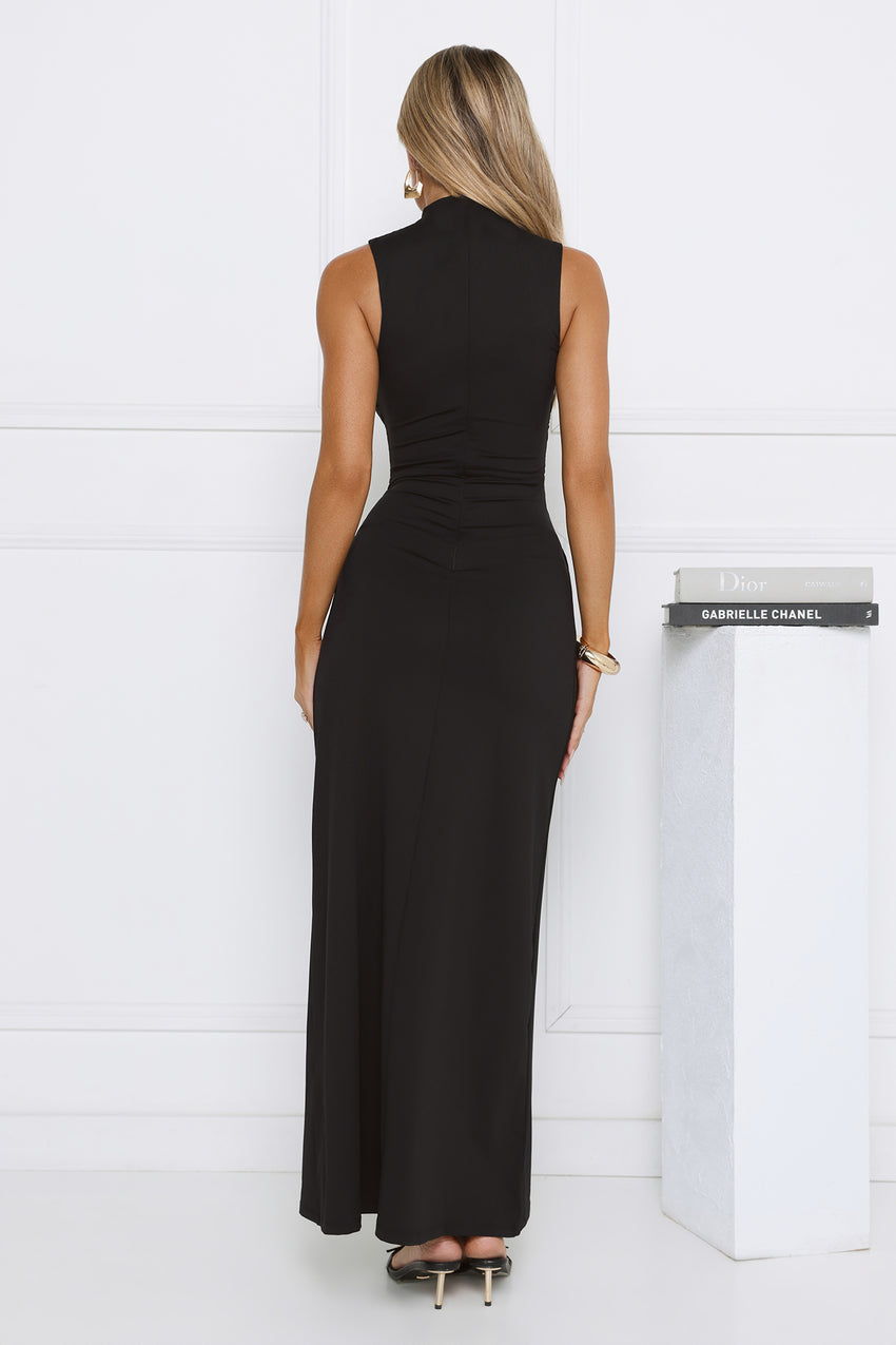 Radiant Petal Maxi Dress Black
