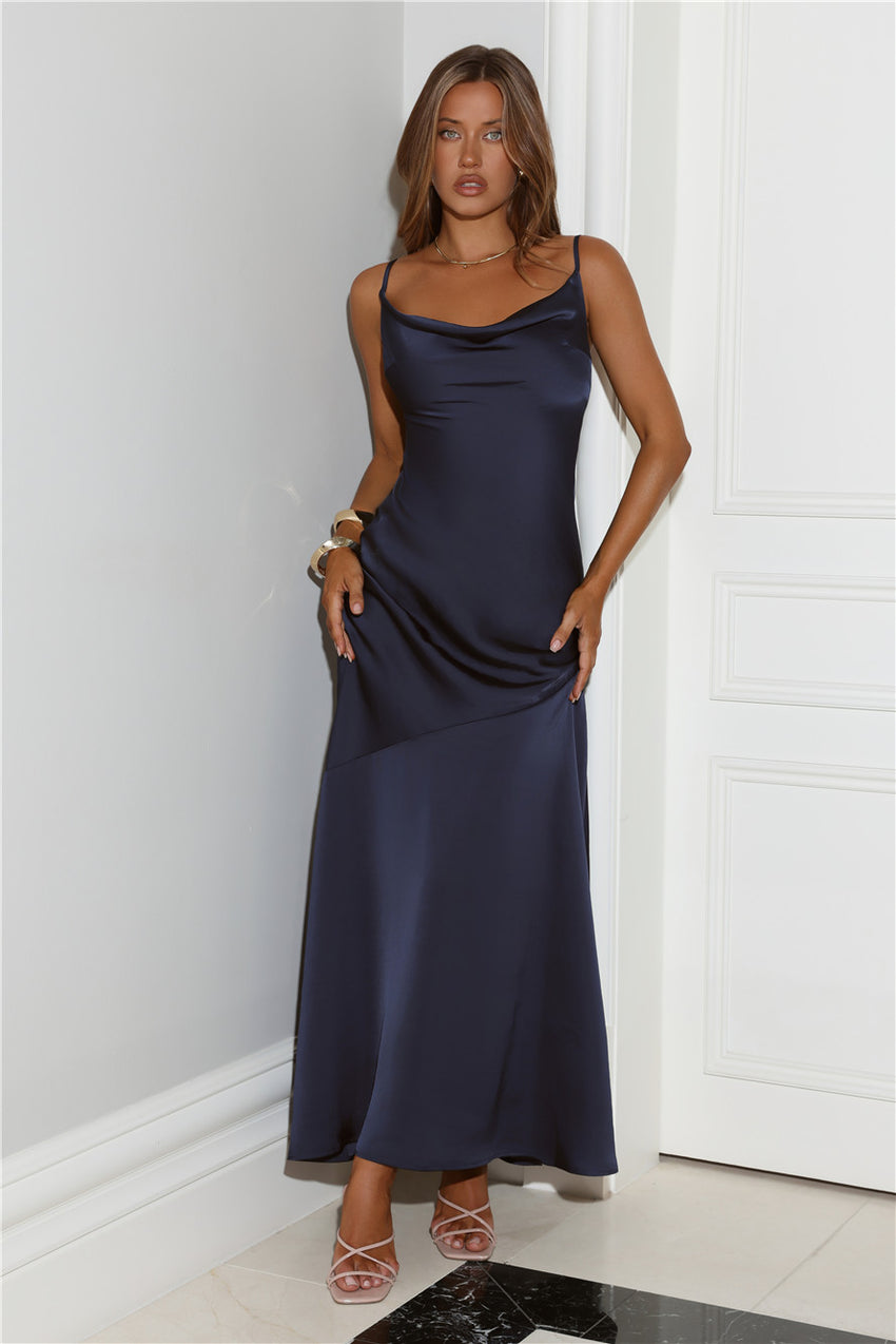 Brilliant Belle Satin Maxi Dress Navy