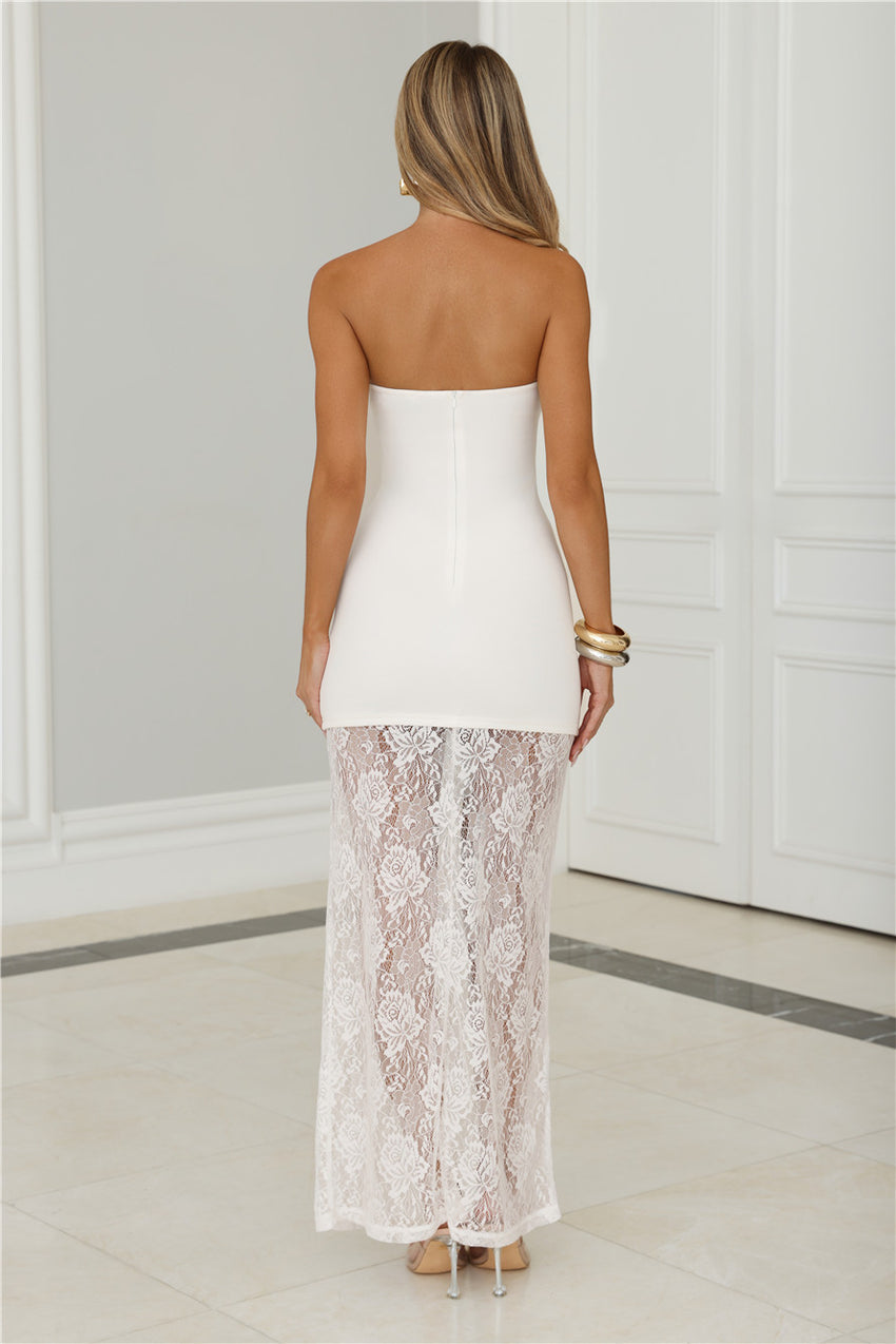 Polished Piece Strapless Lace Maxi Dress White