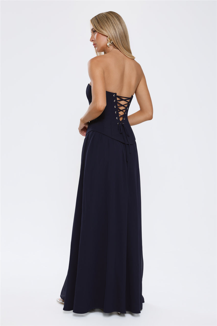Sophisticated Luxe Strapless Maxi Dress Navy