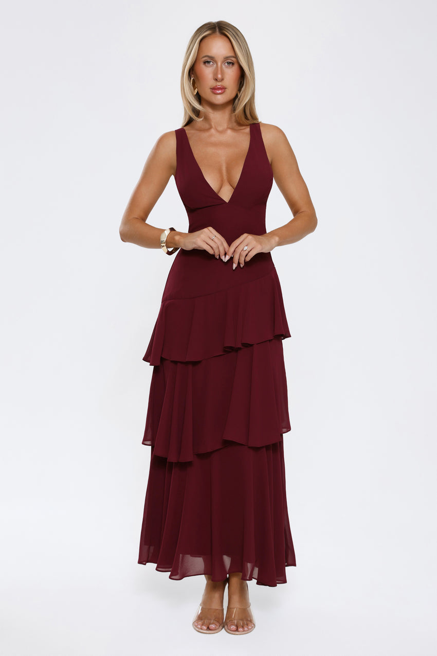 Happy Vibes Maxi Dress Wine
