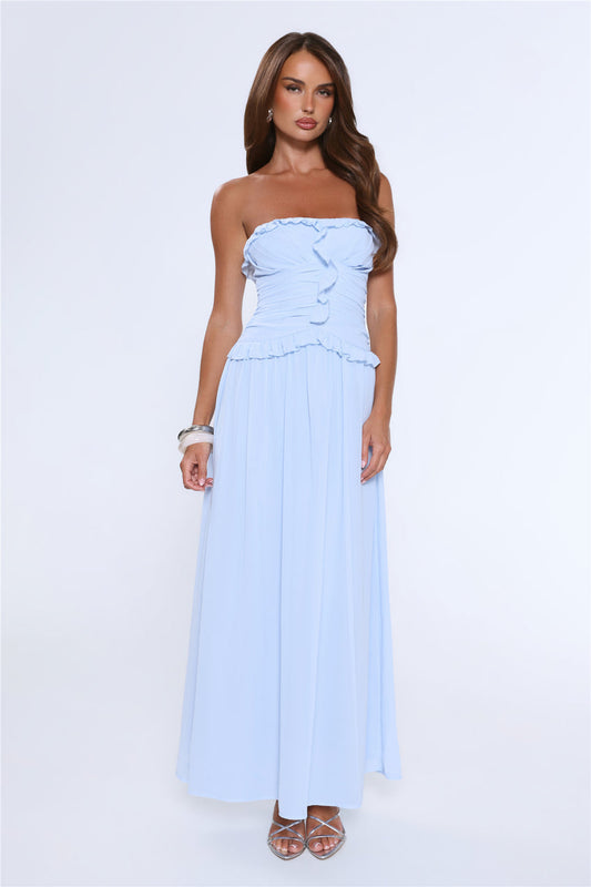 Hour Whispers Strapless Maxi Dress Blue