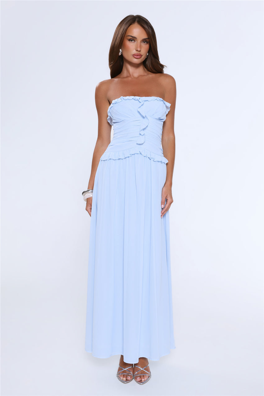 Hour Whispers Strapless Maxi Dress Blue