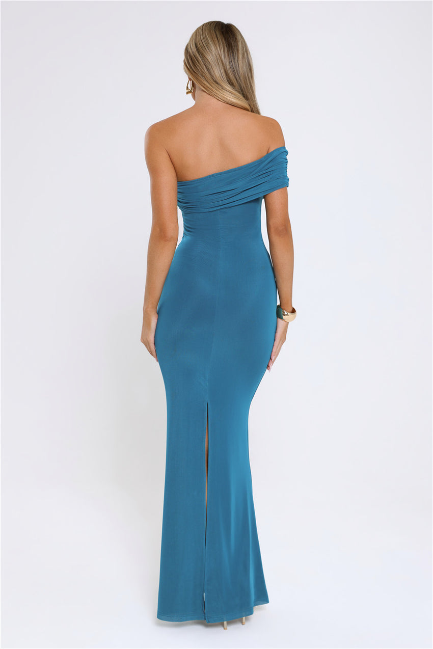 Contemporary Glow Off Shoulder Maxi Dress Teal