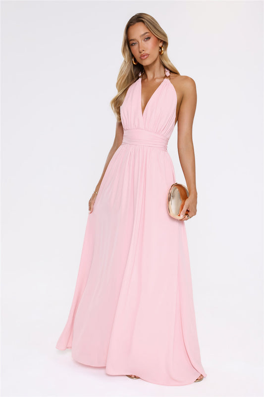 Eternal Coastline Halter Maxi Dress Pink