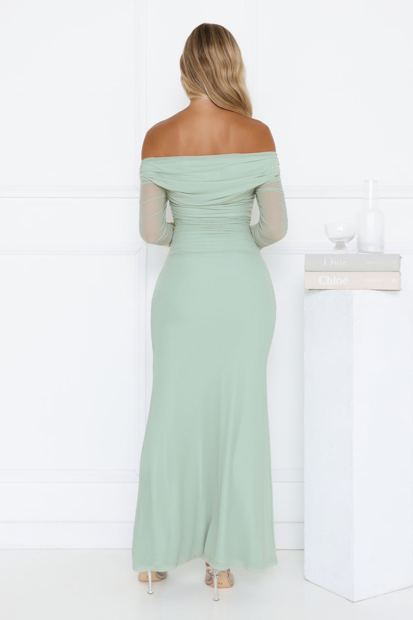 Glam Mesh Off-Shoulder Maxi Dress Mint