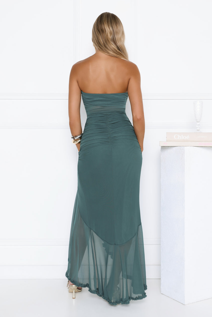 Spark Soirée Strapless Mesh Maxi Dress Teal