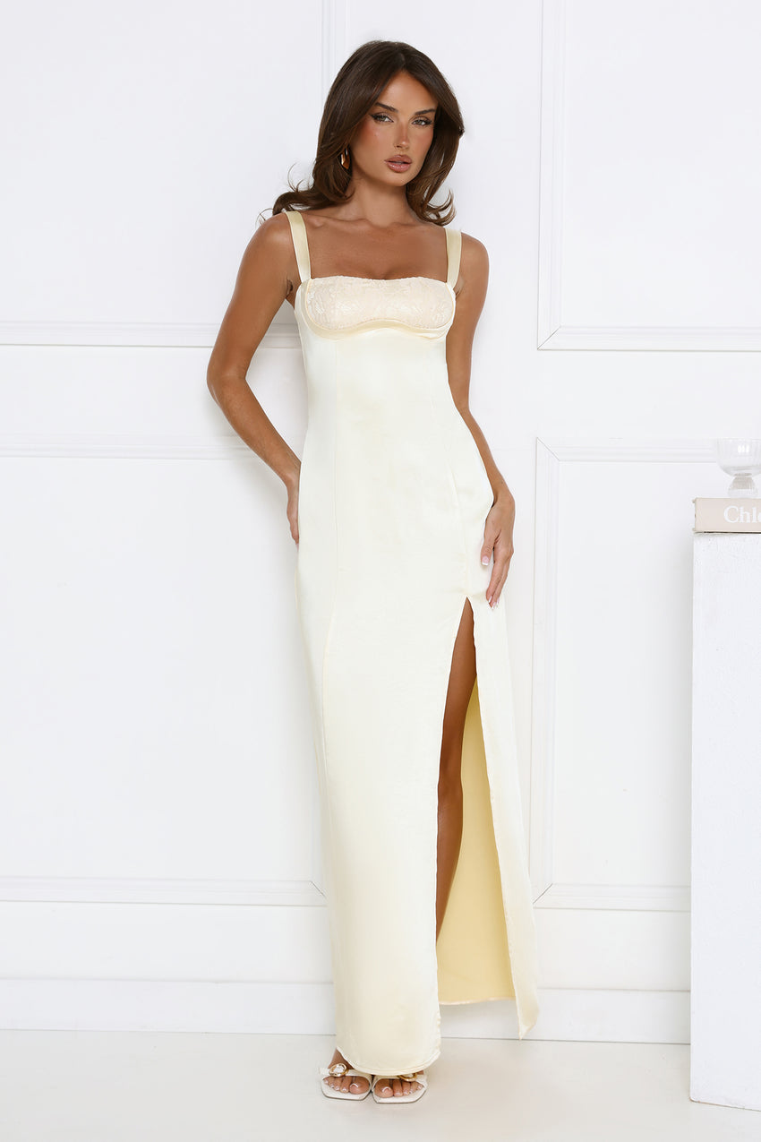 Headturner Energy Satin Maxi Dress Yellow