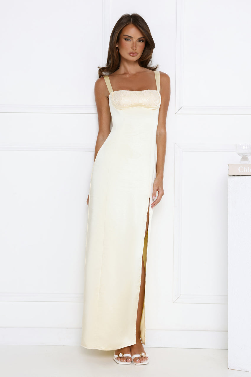 Headturner Energy Satin Maxi Dress Yellow