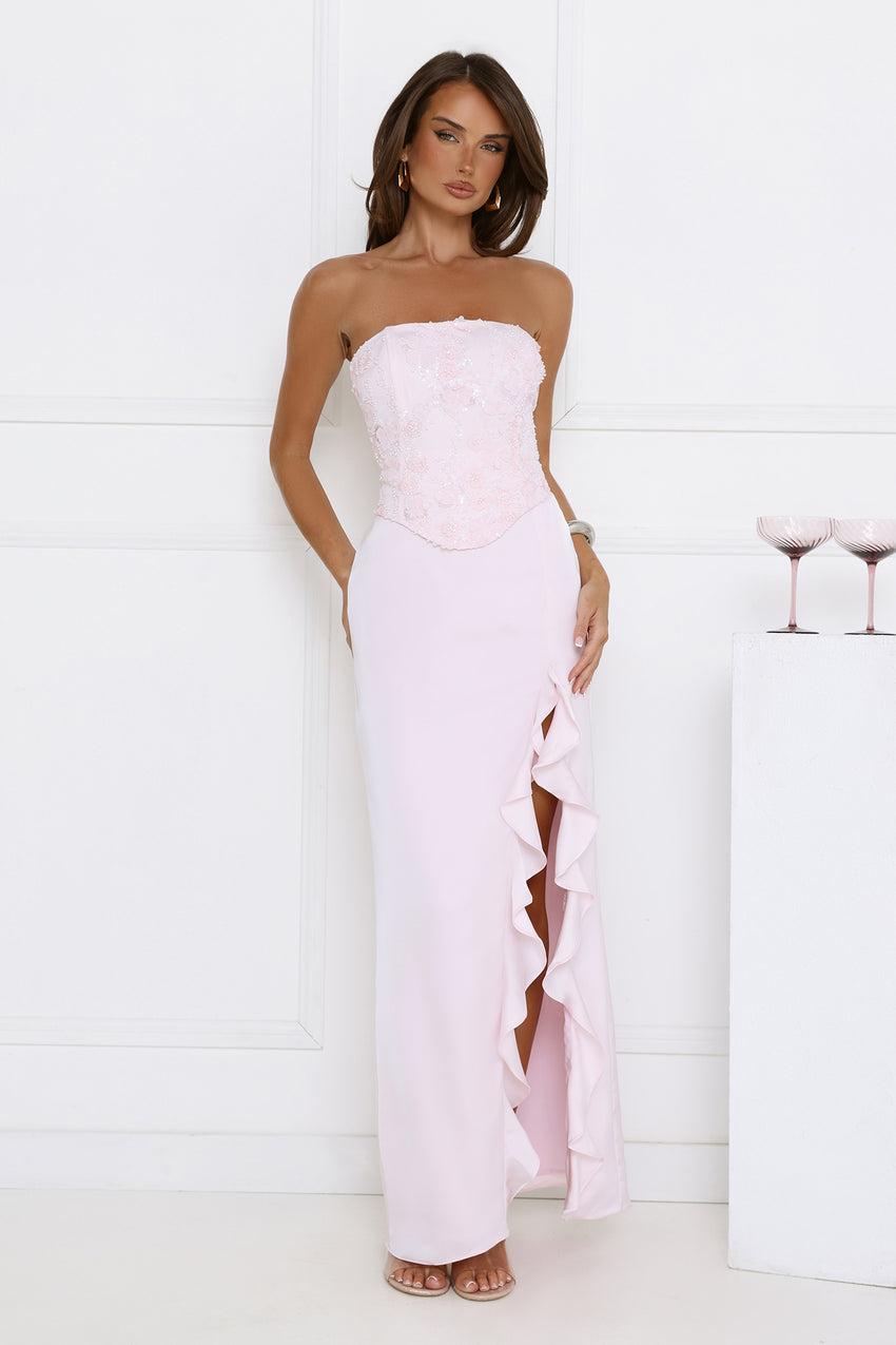 Vibes On Point Strapless Satin Maxi Dress Pink