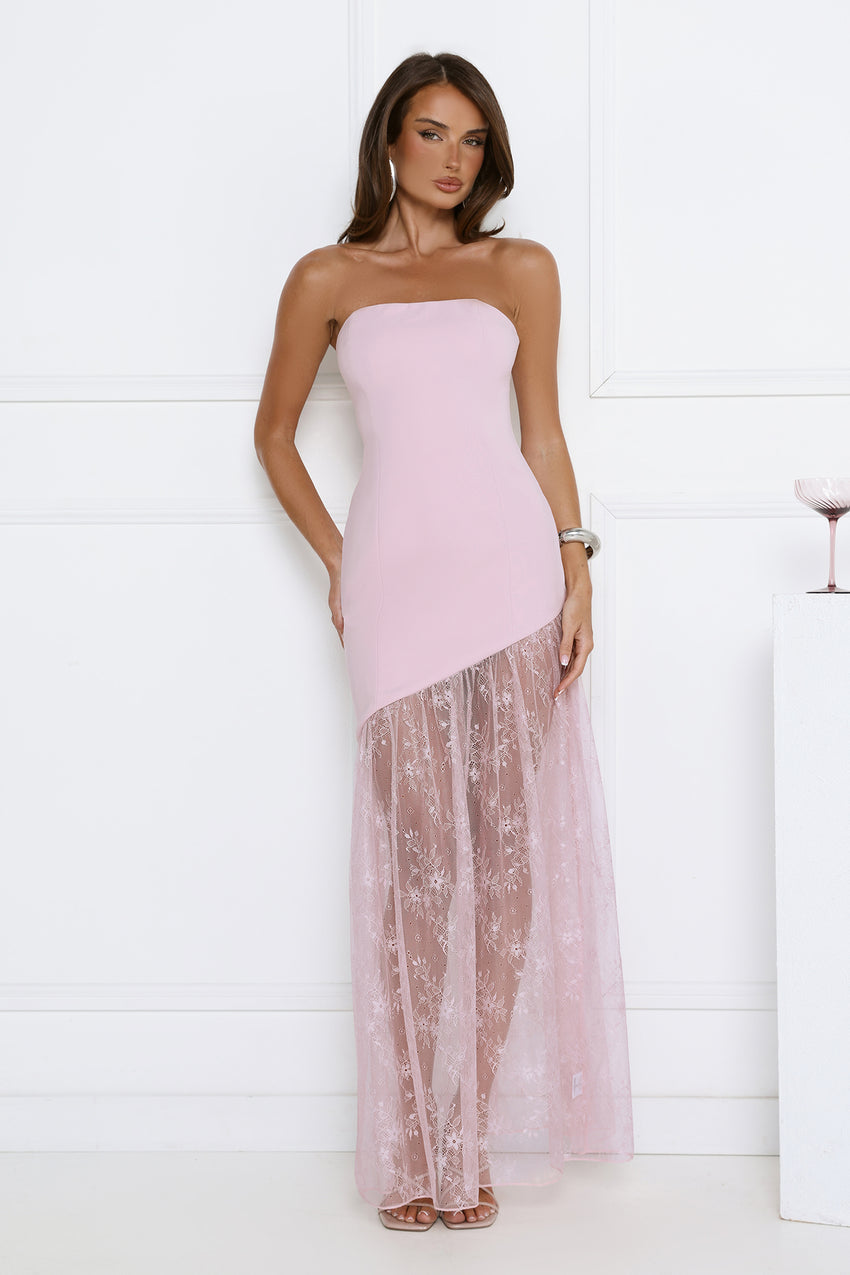 Fit For The Front Row Strapless Maxi Dress Pink