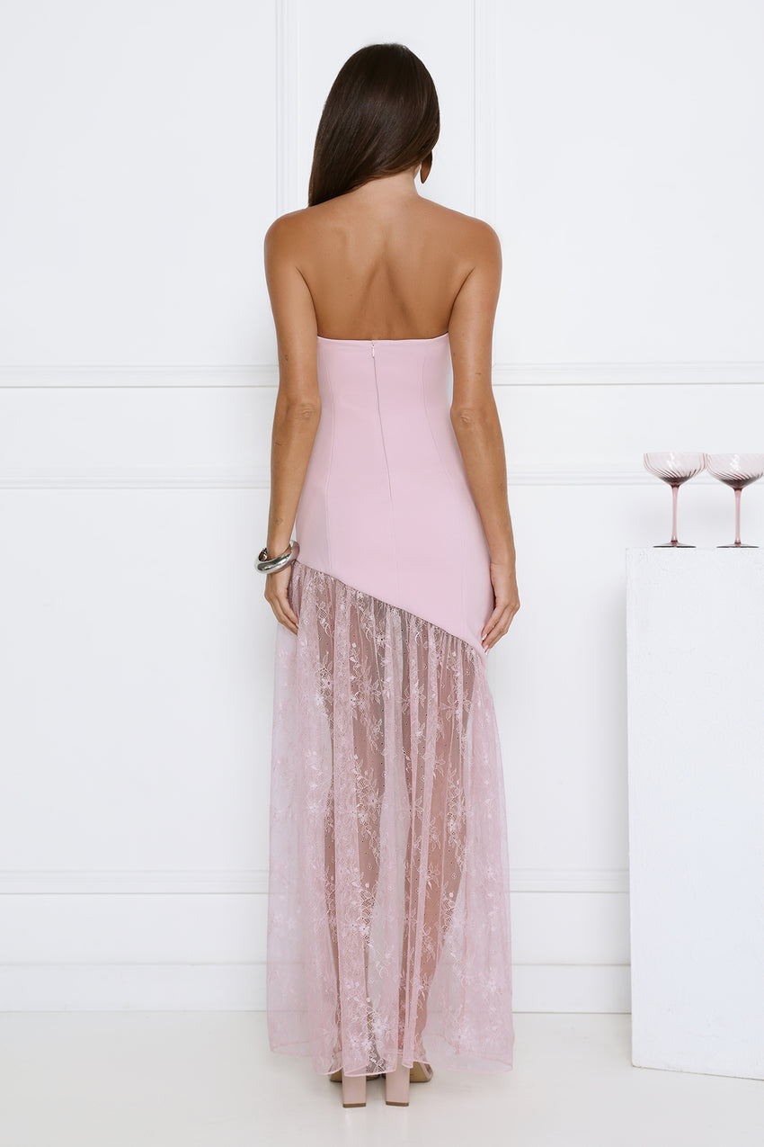 Fit For The Front Row Strapless Maxi Dress Pink