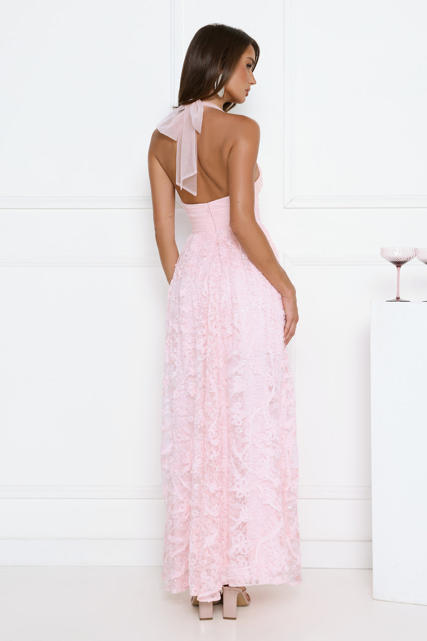 Magnetic Luxe Halter Maxi Dress Pink