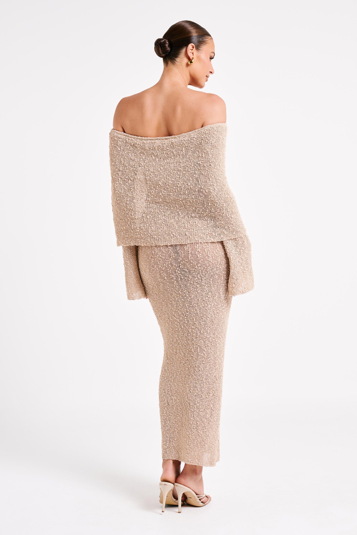 Off Shoulder Boucle Maxi Dress
