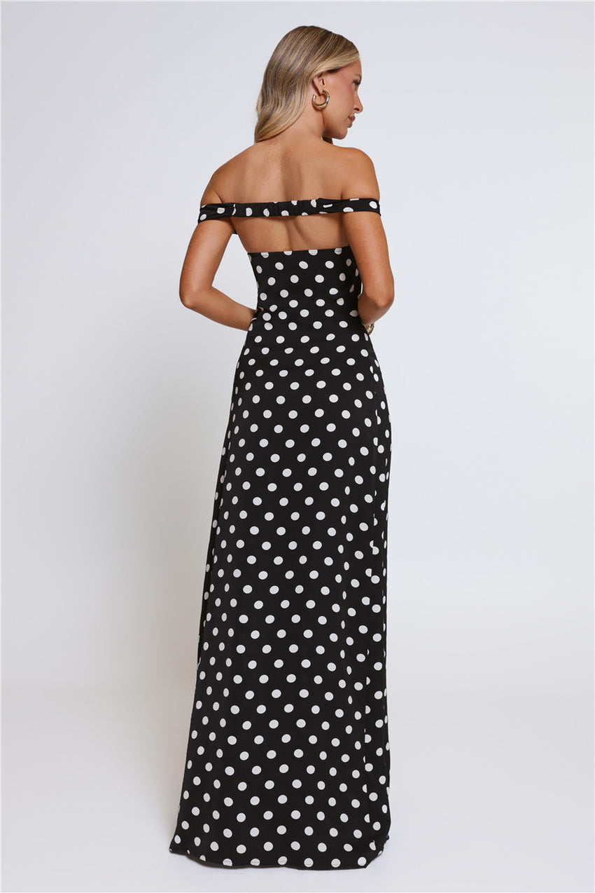 Trending Live Off Shoulder Polka Dot Maxi Dress Black
