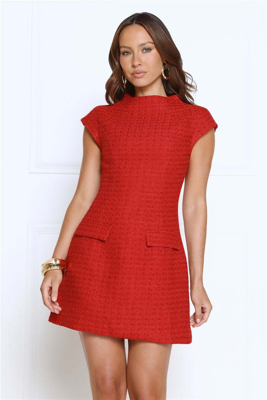 Good Outfit Day Tweed Mini Dress Red