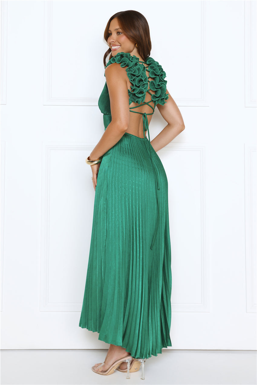 Honeyed Luxe Satin Maxi Dress Green