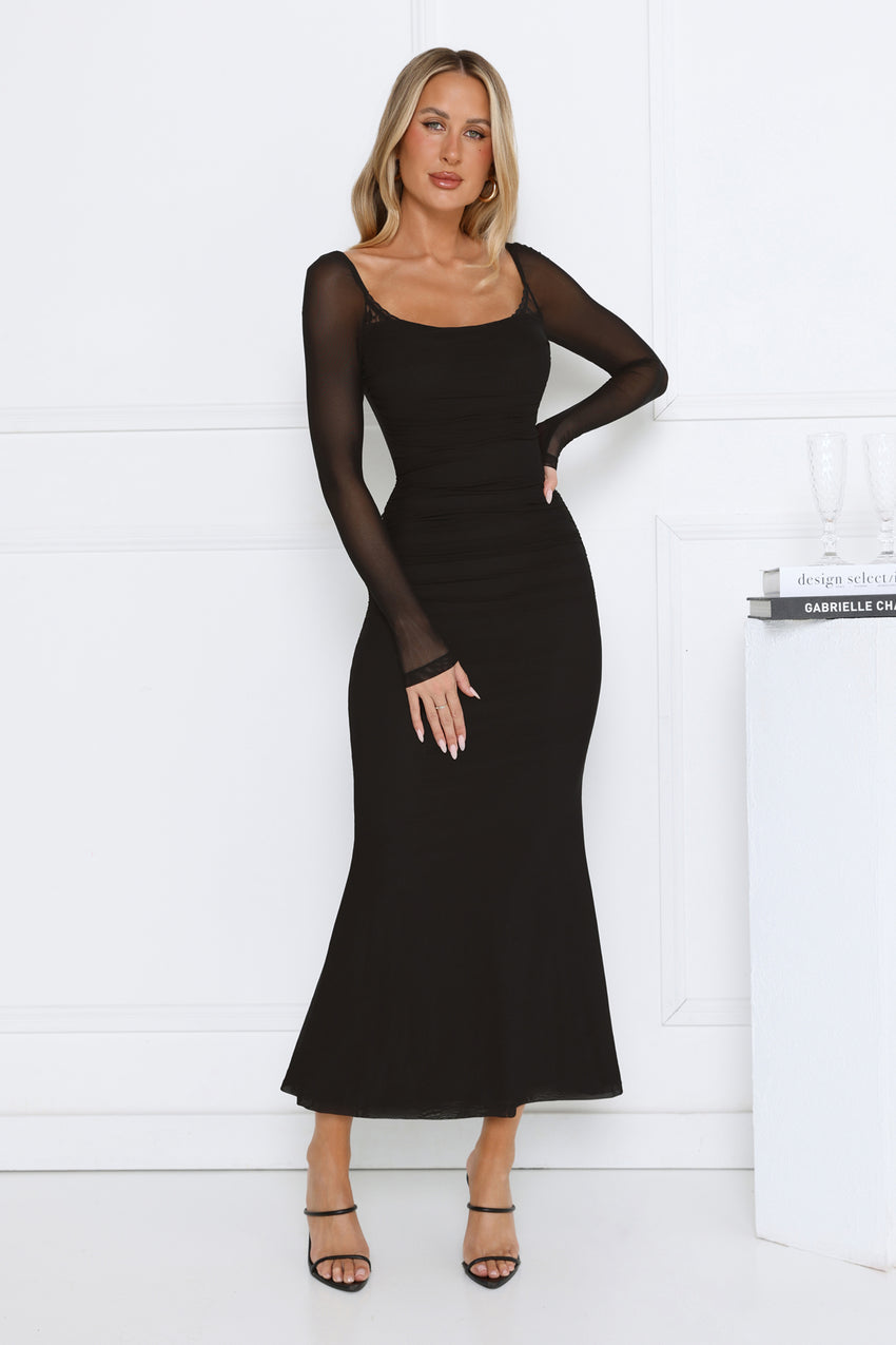 Trendsetter Edit Mesh Long Sleeve Maxi Dress Black