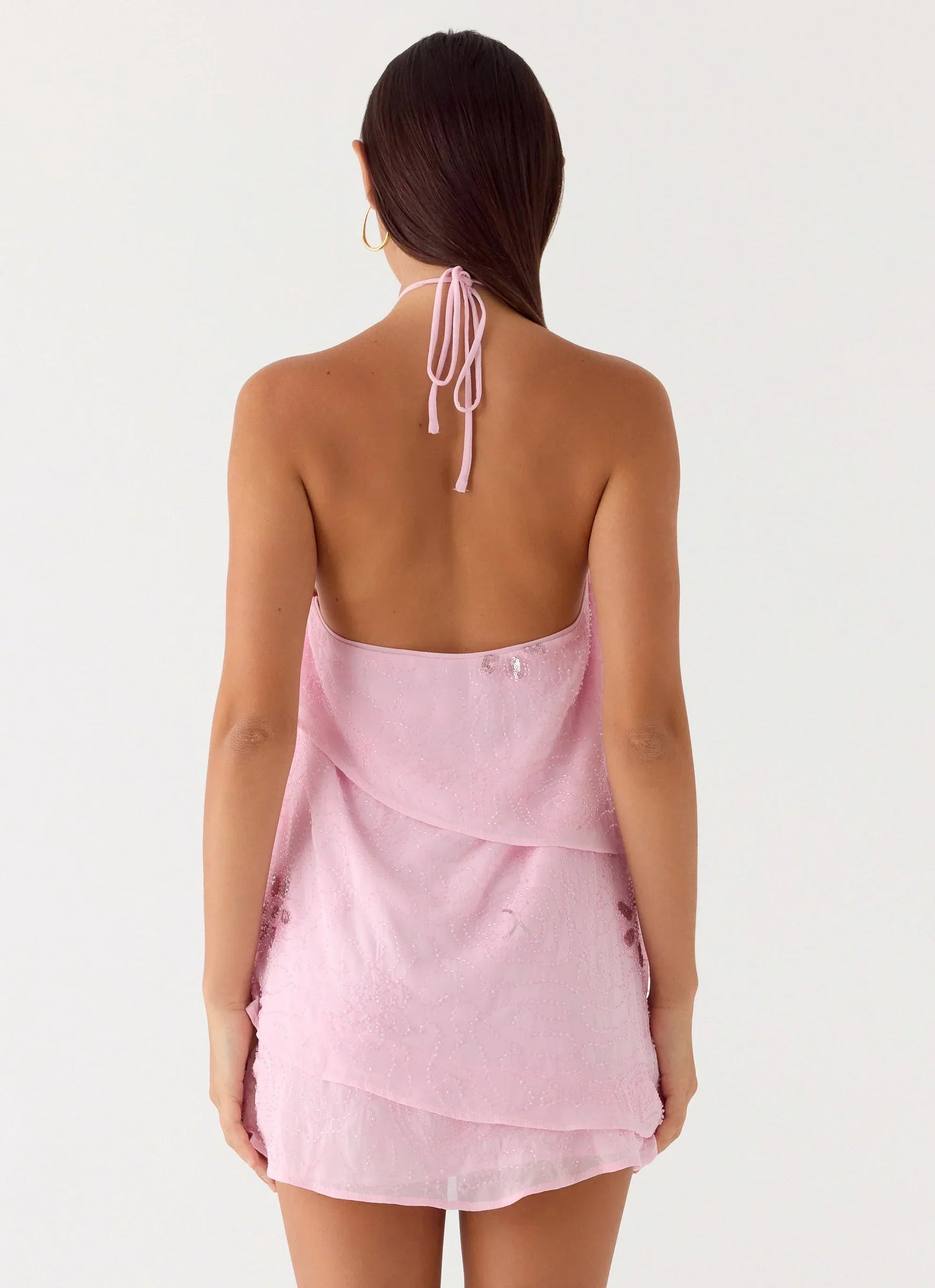 On The Go Beaded Mini Dress Pink