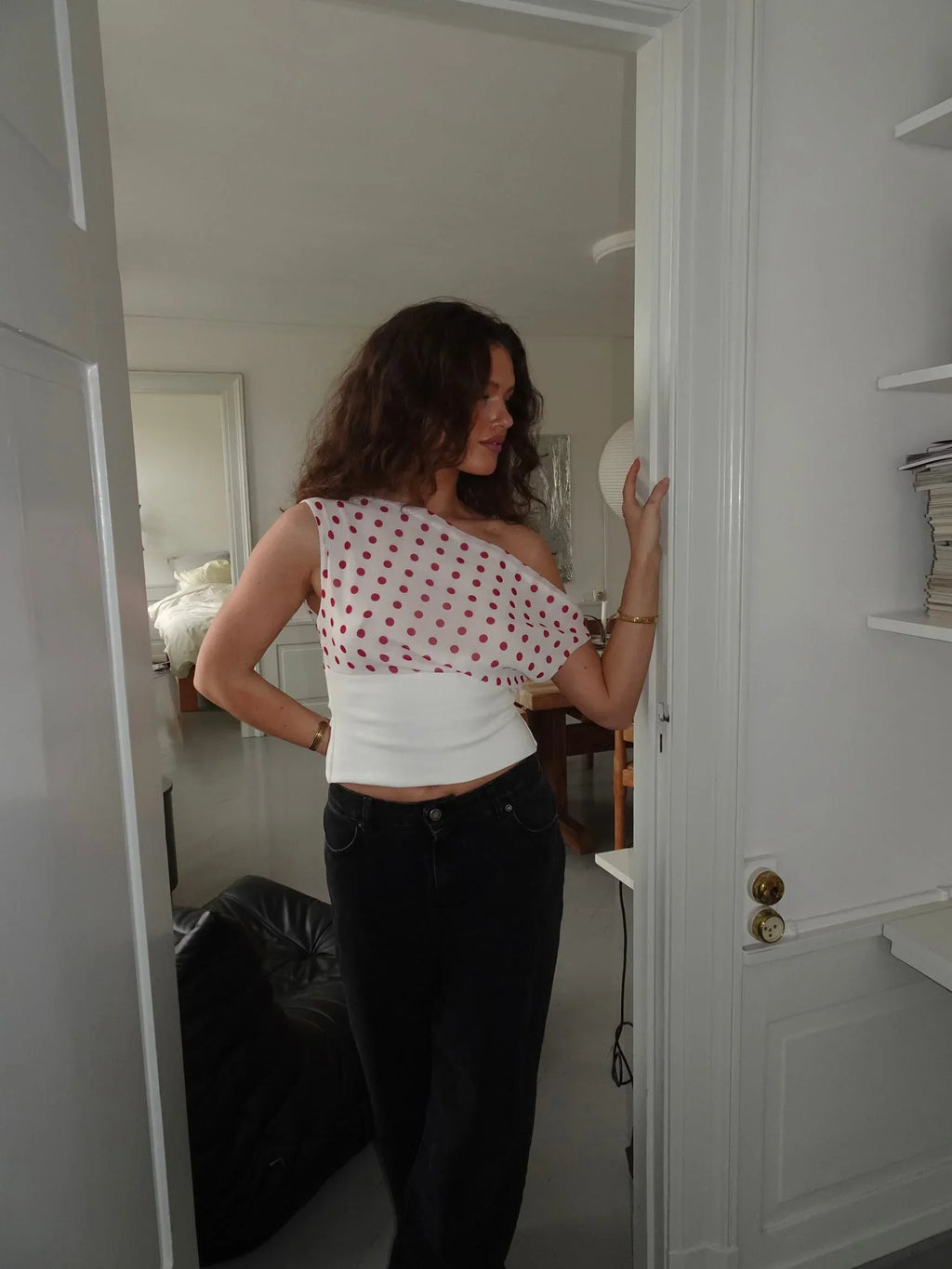 Sienna Draped Polka Dot Crop Top