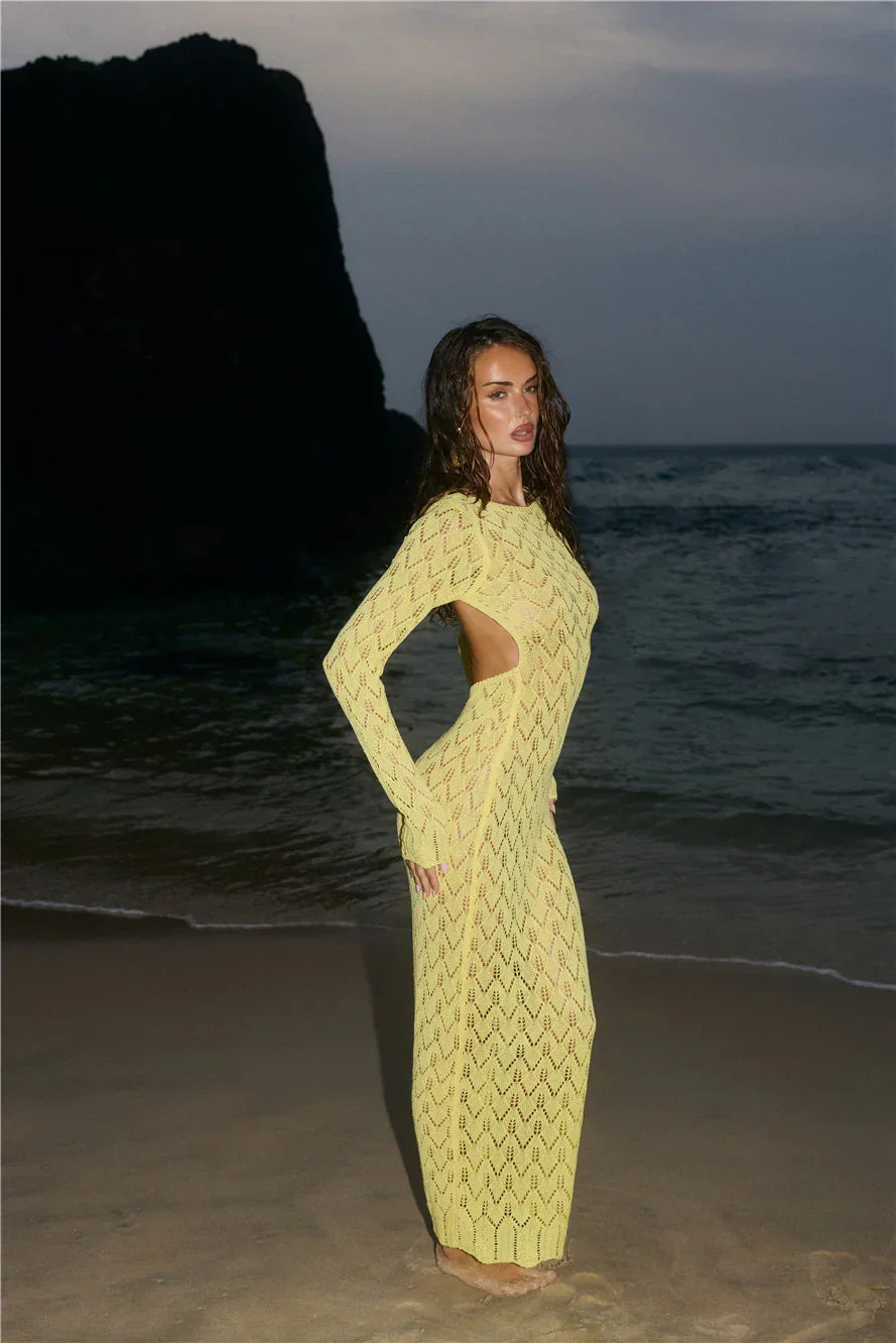 Island Aura Long Sleeve Knit Maxi Dress Yellow