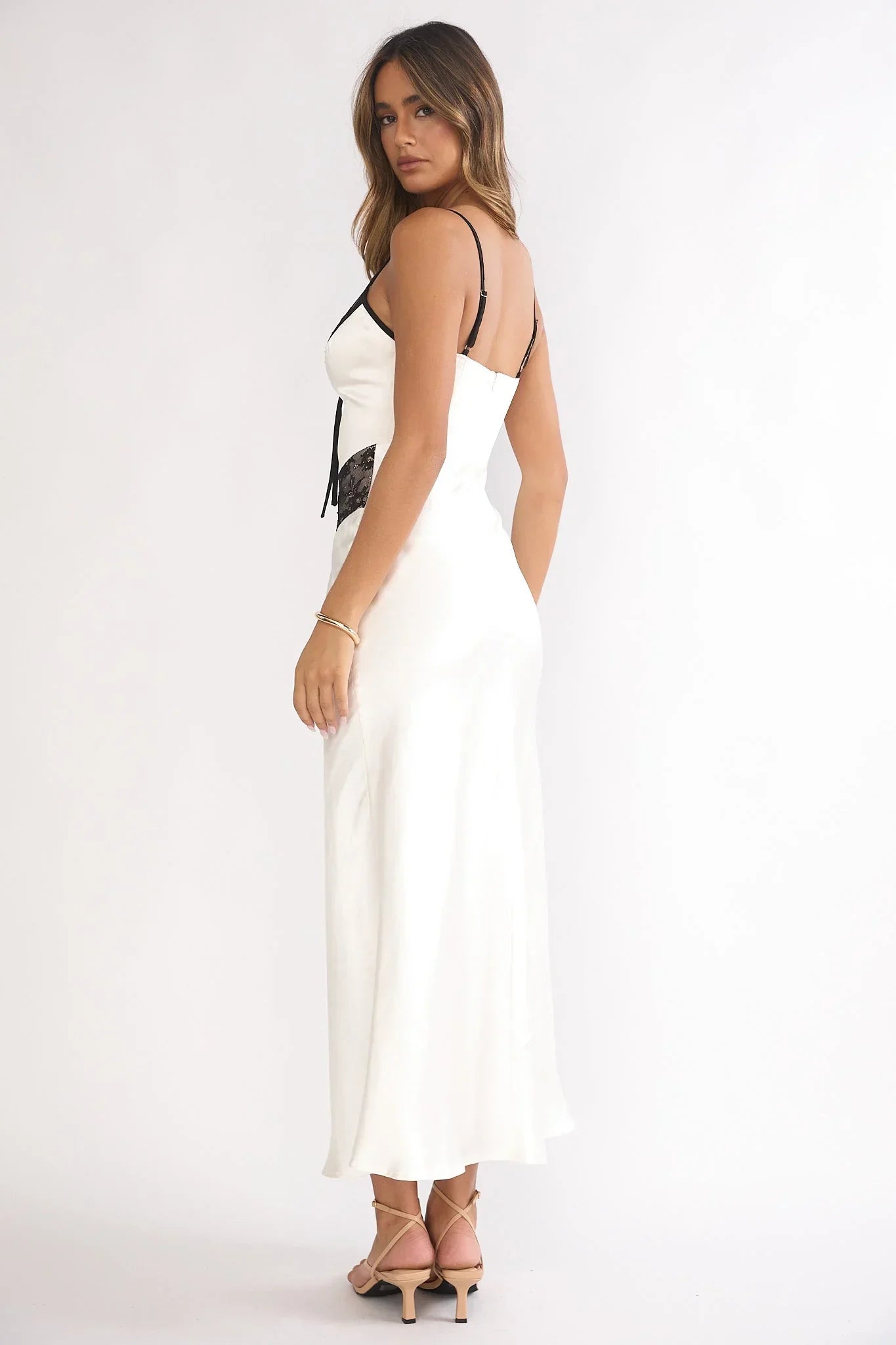 Luna Lace Trim Maxi Dress Oyster