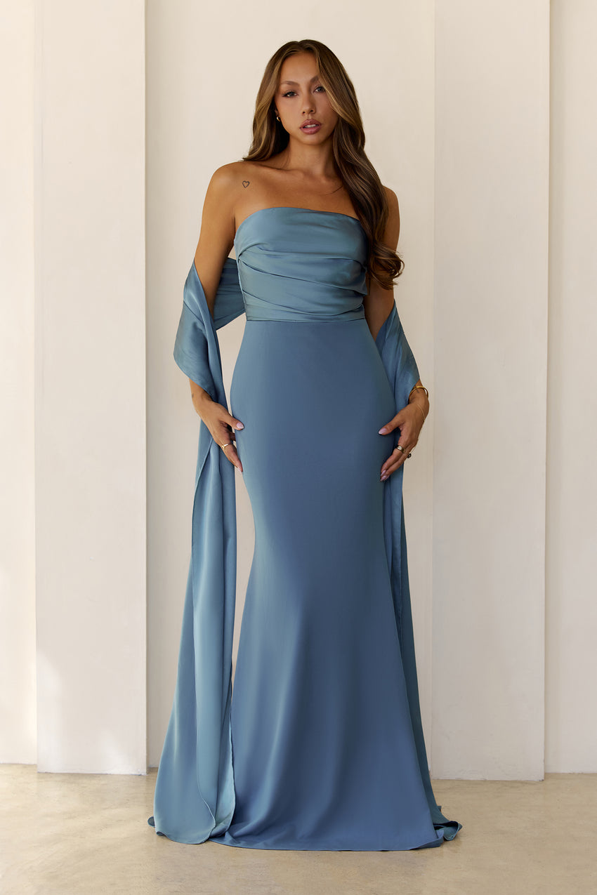 Luxe Nights Strapless Maxi Dress Dusty Blue