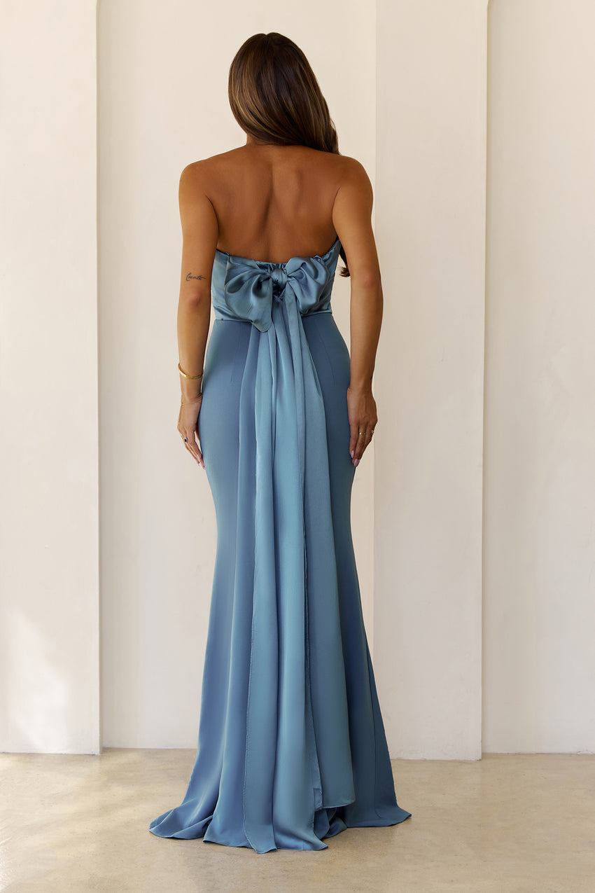 Luxe Nights Strapless Maxi Dress Dusty Blue