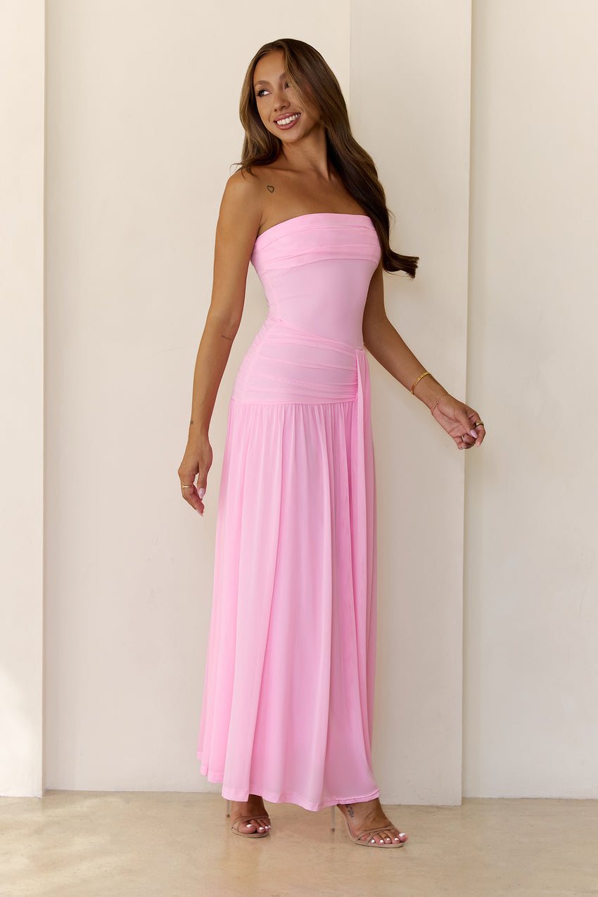 Spark Night Strapless Mesh Maxi Dress Pink