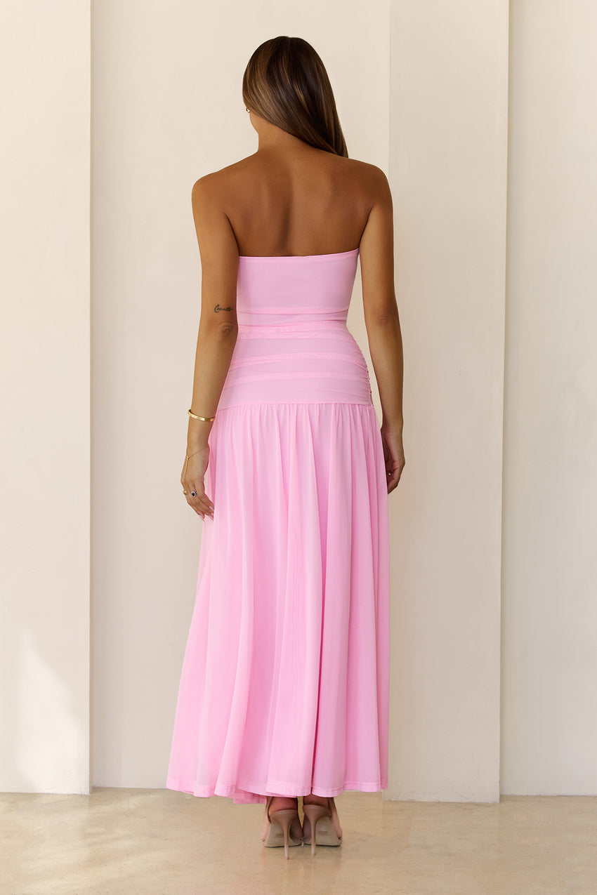 Spark Night Strapless Mesh Maxi Dress Pink