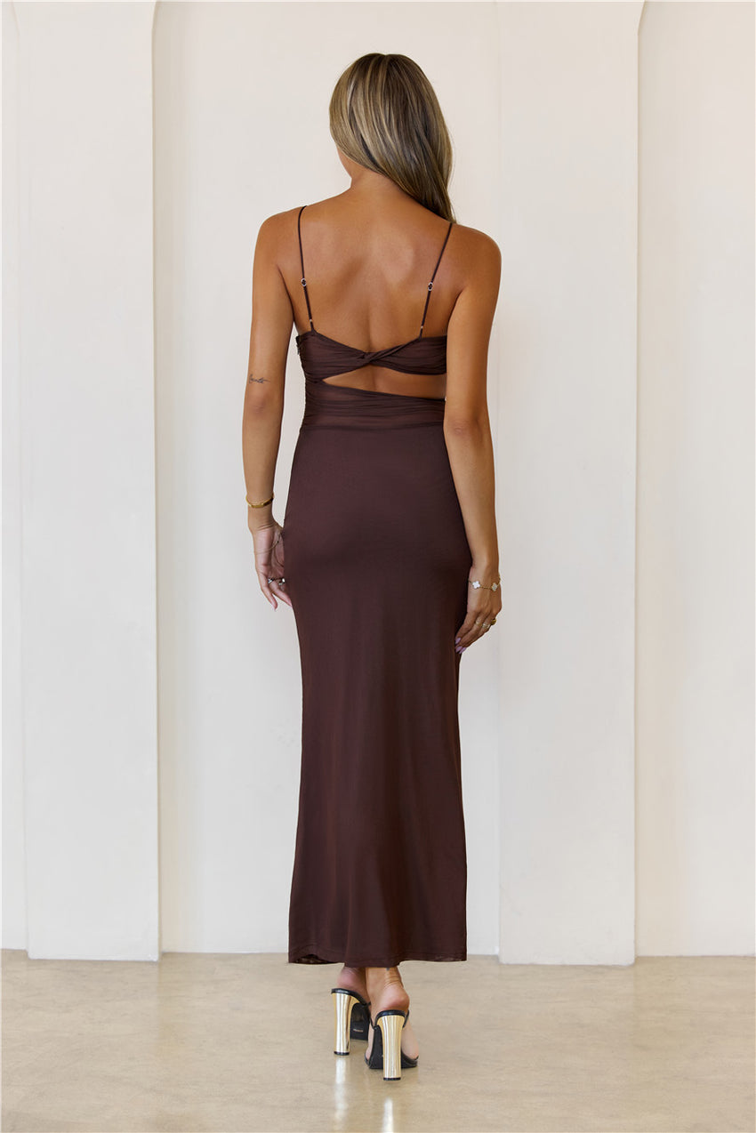 Poised Perfection Mesh Maxi Dress Brown