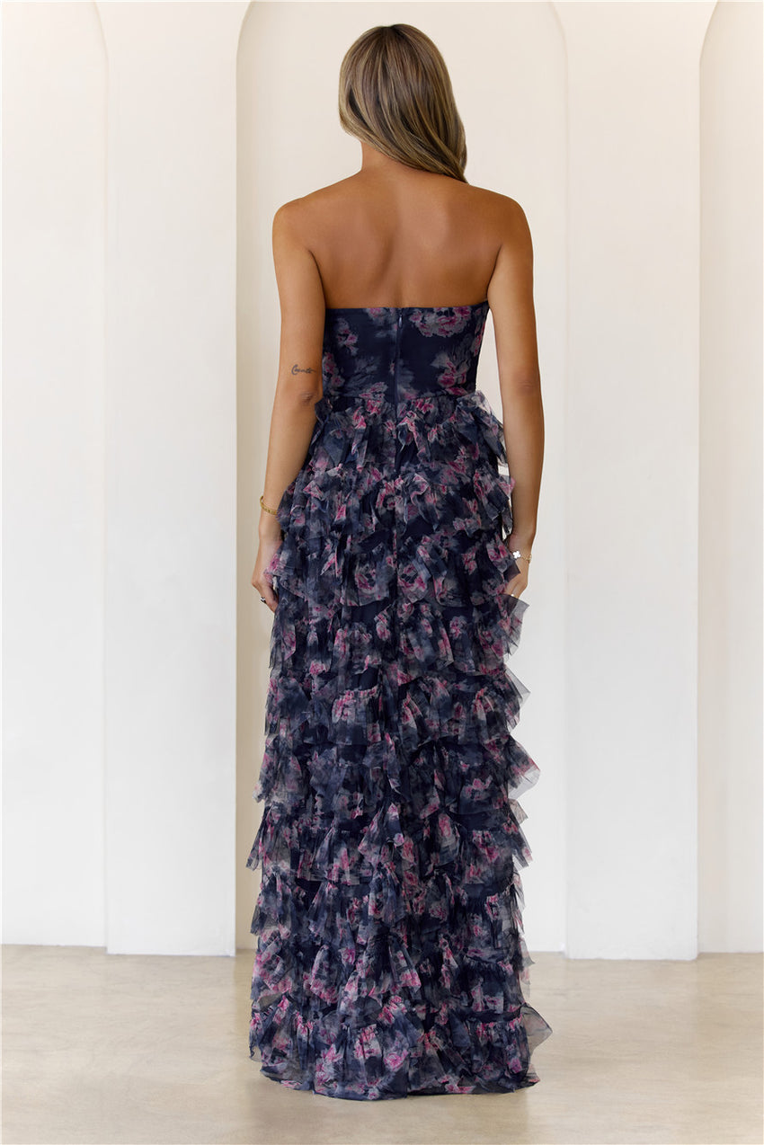 Festival Of You Strapless Tulle Maxi Dress Navy