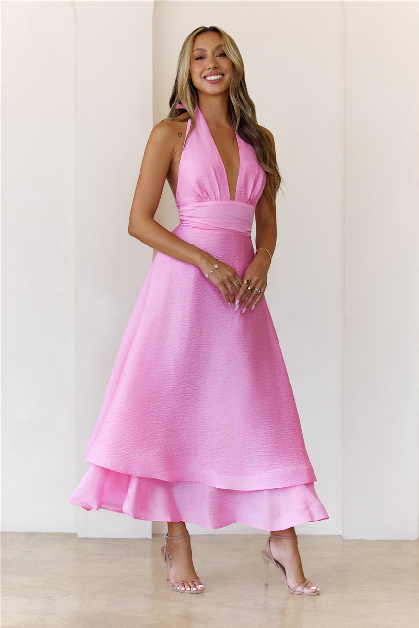 Opal Glow Halter Maxi Dress Pink