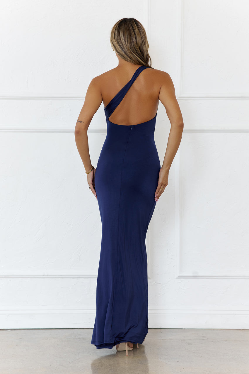 Love This Feeling One Shoulder Maxi Dress Navy