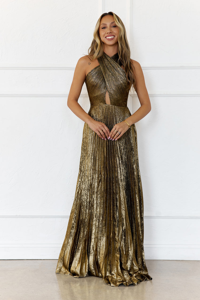 Gold Waterfall Maxi Dress Gold