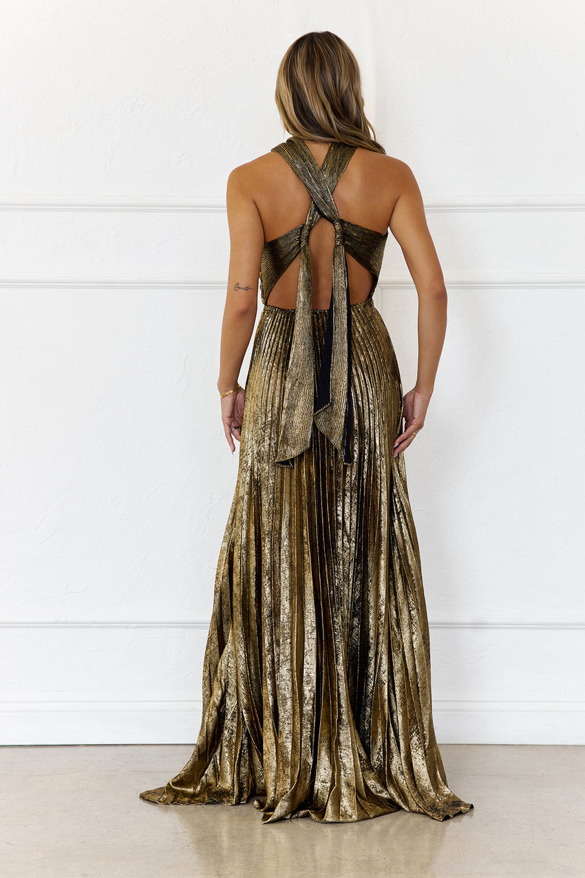 Gold Waterfall Maxi Dress Gold