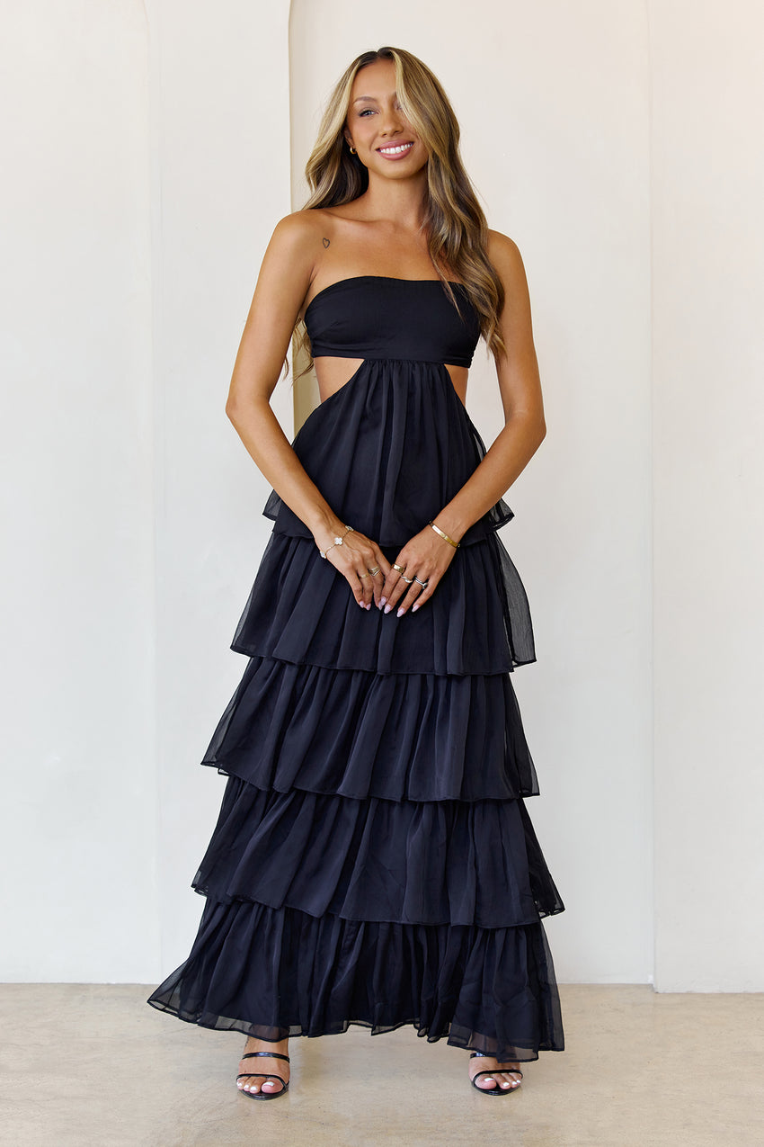 Luxe Mode Strapless Maxi Dress  Black