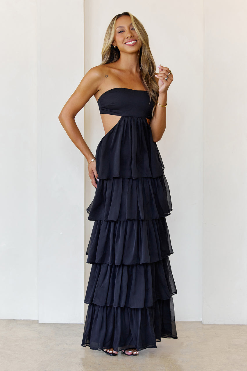 Luxe Mode Strapless Maxi Dress  Black