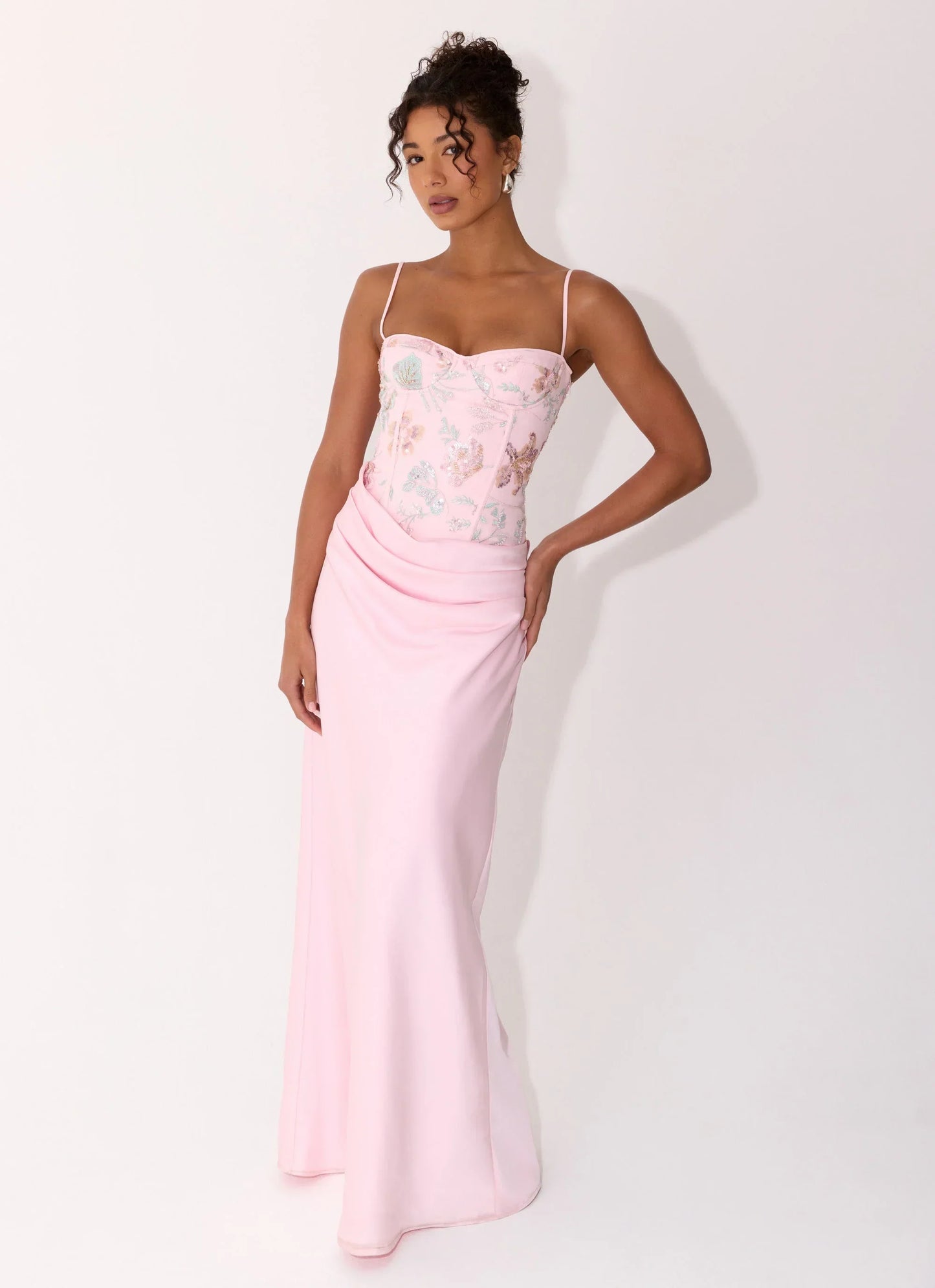 Euphoric Beaded Maxi Dress Pink