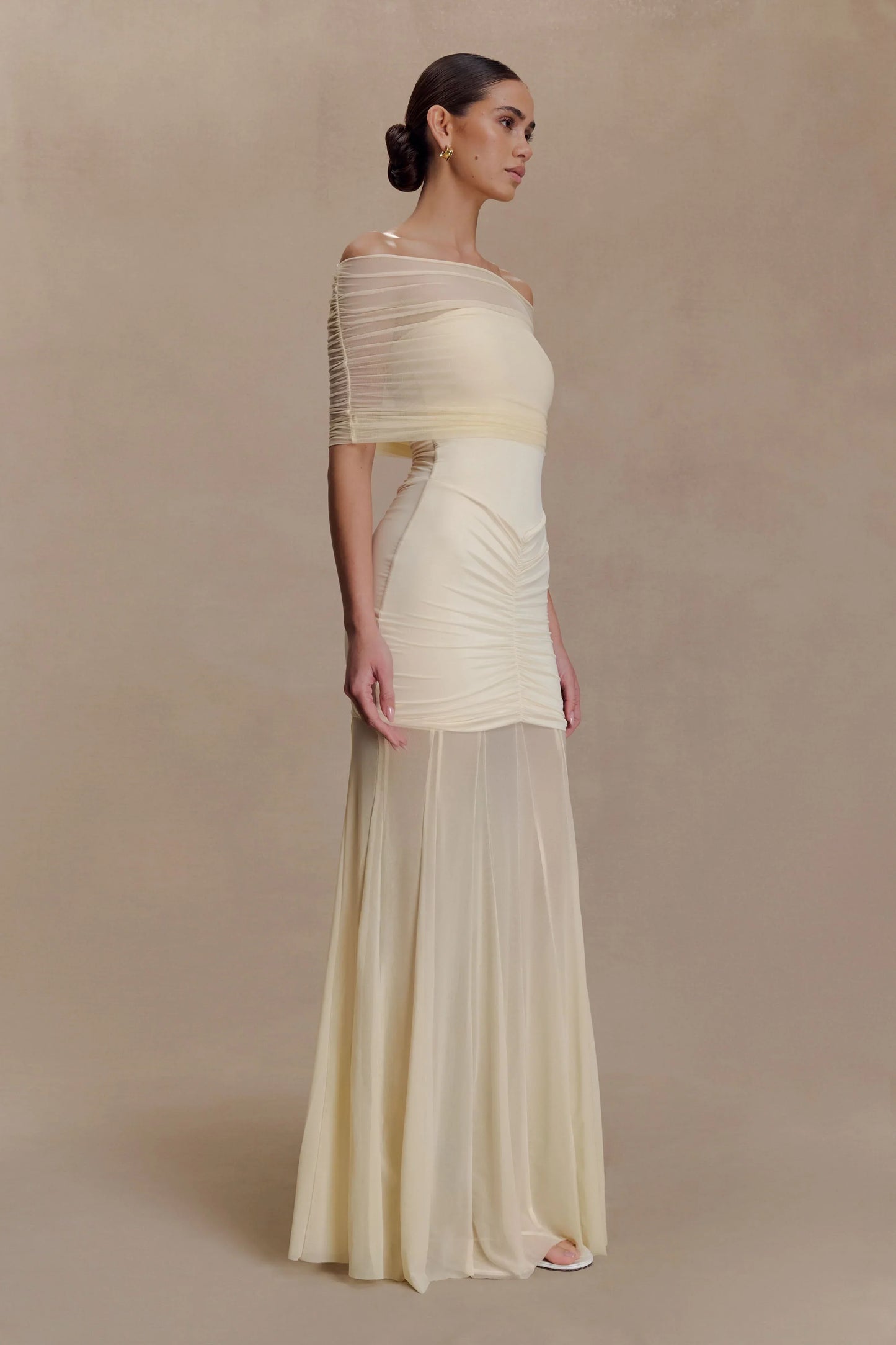 Caspian Off Shoulder Mesh Maxi Dress