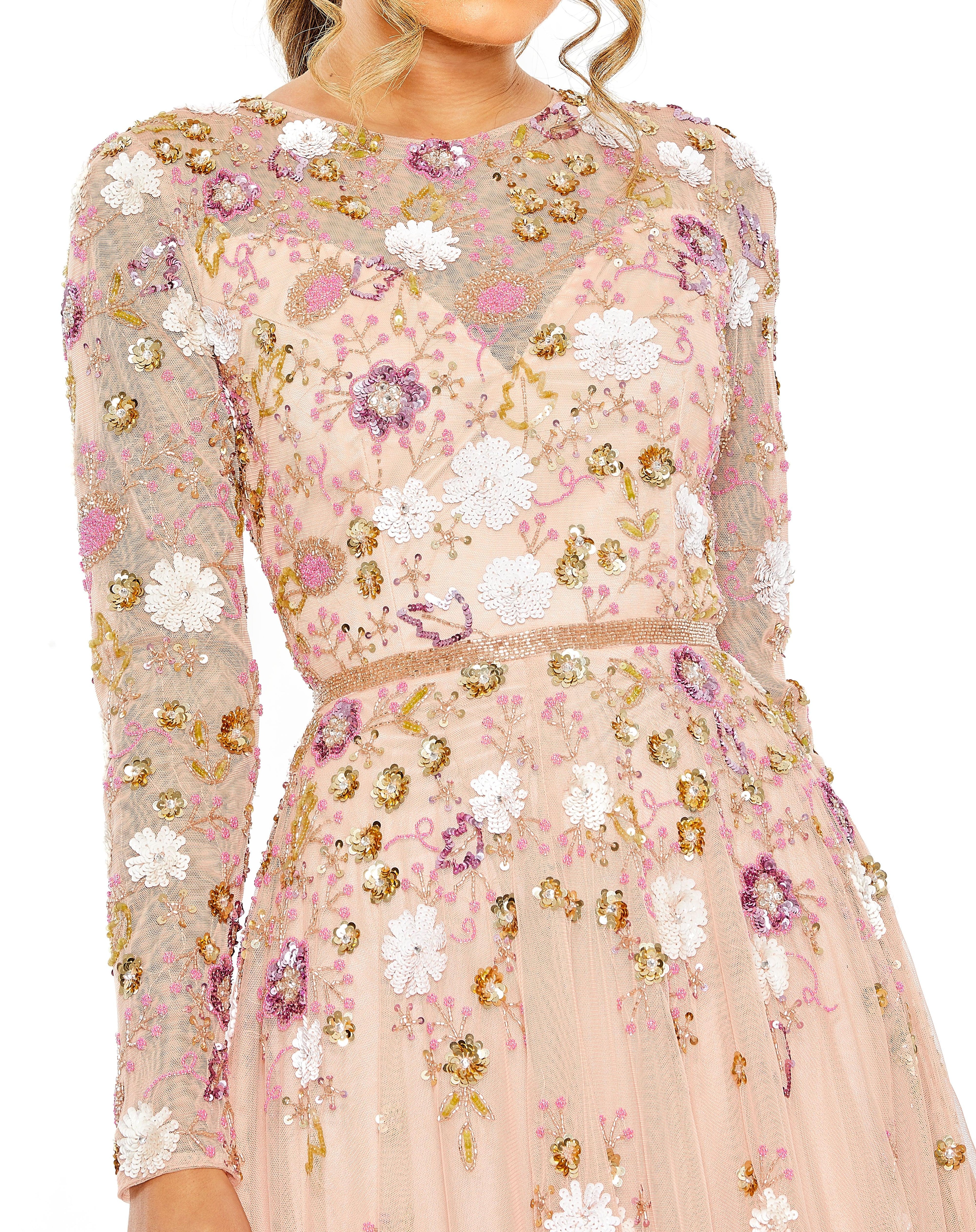 Tea Length Long Sleeve Formal Dress