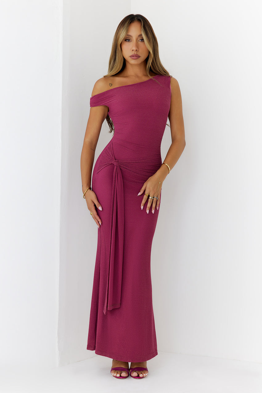 Want The Best Off Shoulder Maxi Dress Plum